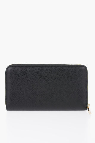 Textured Leather Continental Wallet with Golden Logo