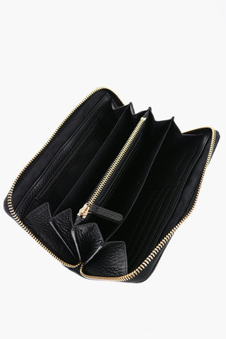 Textured Leather Continental Wallet with Golden Logo