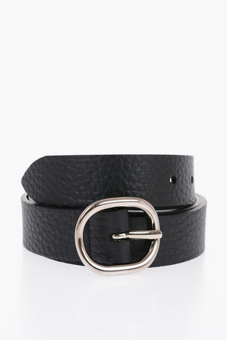 Textured Leather Belt with Silver-Tone Buckle 30mm