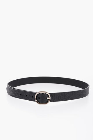 Textured Leather Belt with Silver-Tone Buckle 30mm