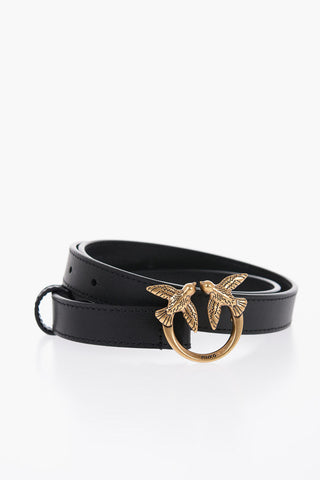 Slim Leather Belt with Golden-Buckle 20mm