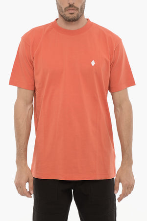 Unifarbenes Rundhals-T-Shirt mit Kreuzstickerei