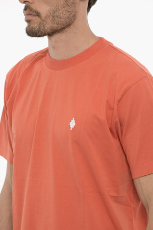 Unifarbenes Rundhals-T-Shirt mit Kreuzstickerei