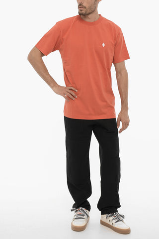 T-Shirt Girocollo in Tinta Unita con Ricamo Cross