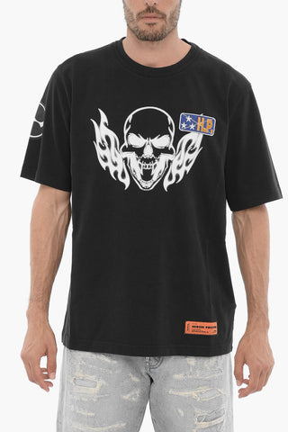 Printed FLAMING SKULL Crew-neck T-Shirt