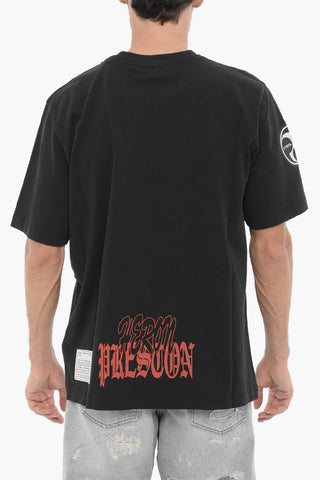 Printed FLAMING SKULL Crew-neck T-Shirt