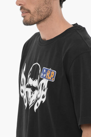 Printed FLAMING SKULL Crew-neck T-Shirt
