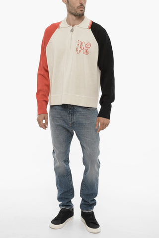 Maglia A Mezza Zip in Lana con Collo a Polo
