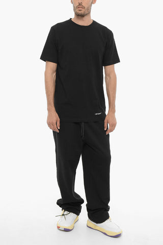 Solid Color Crew-neck T-shirt with Embroidery Back