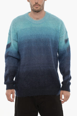 Gradient Effect Fuzzy Crew-neck Sweater