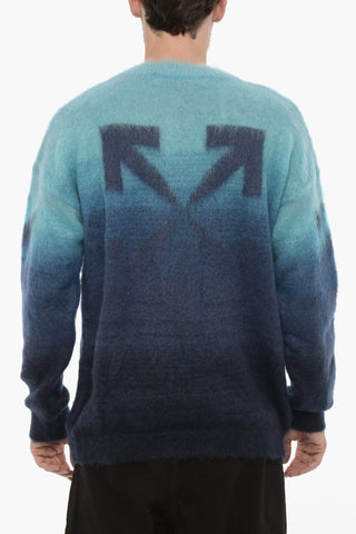 Gradient Effect Fuzzy Crew-neck Sweater