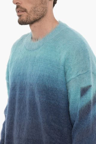 Gradient Effect Fuzzy Crew-neck Sweater