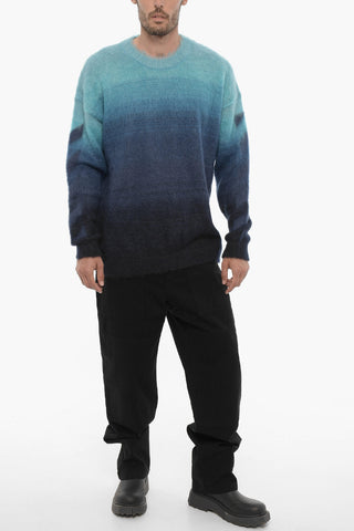Gradient Effect Fuzzy Crew-neck Sweater