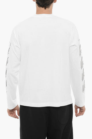 Long Sleeved Crew-neck T-Shirt with Contrasting Embroideries