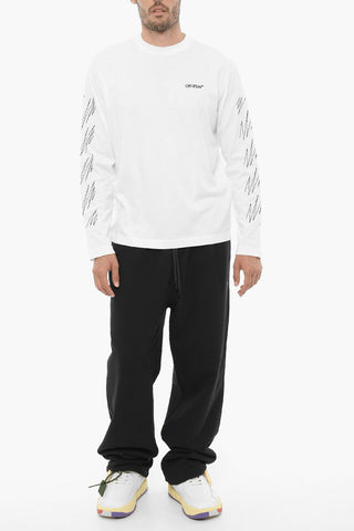Long Sleeved Crew-neck T-Shirt with Contrasting Embroideries