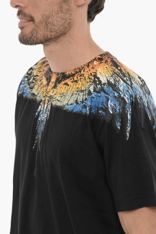 Solid Color LUNAR WINGS Crew-neck T-Shirt with Iconic Print