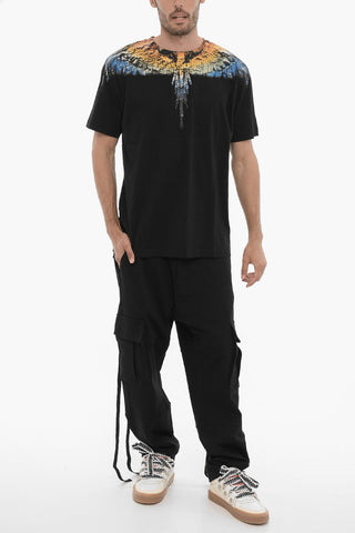 Solid Color LUNAR WINGS Crew-neck T-Shirt with Iconic Print