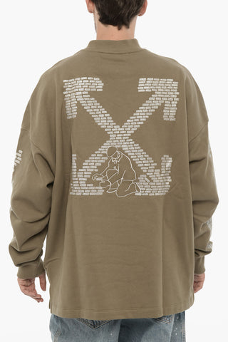 Fleeced Cotton GLITZ BRICKS Crew-neck Sweatshirt with Glittery Details