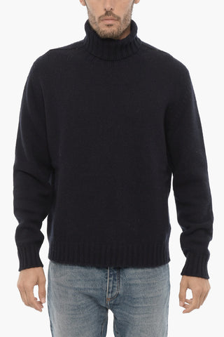 Nylon and Wool Turtleneck Sweater with Embroidery Logo