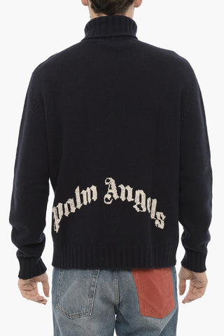 Nylon and Wool Turtleneck Sweater with Embroidery Logo