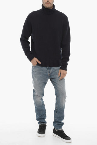 Nylon and Wool Turtleneck Sweater with Embroidery Logo