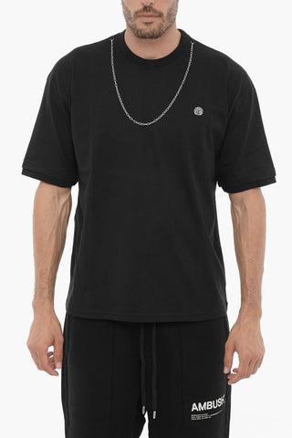 Crewneck Solid-Color T-Shirt with Silver Chain