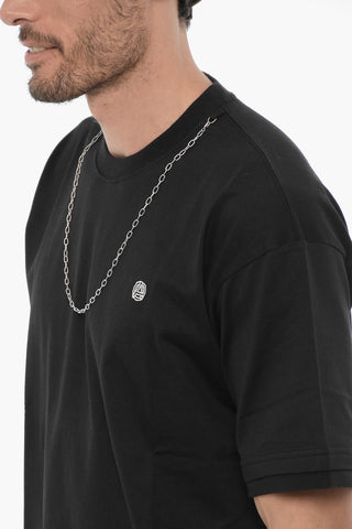 Crewneck Solid-Color T-Shirt with Silver Chain