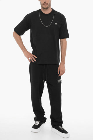 Crewneck Solid-Color T-Shirt with Silver Chain