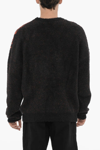 Nylon Crewneck Sweater with Contrast Embroidery