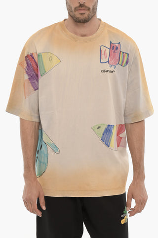 Gradient Effect Crew-neck T-shirt with Prints