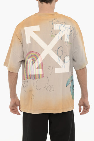 Gradient Effect Crew-neck T-shirt with Prints