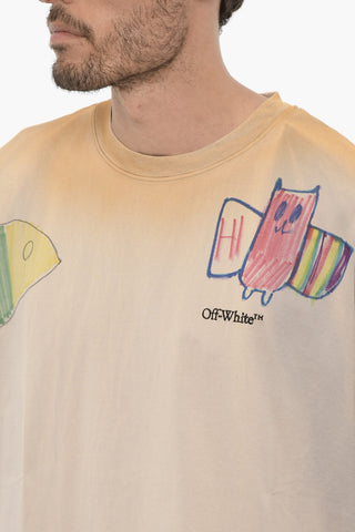 Gradient Effect Crew-neck T-shirt with Prints