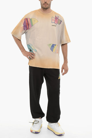 Gradient Effect Crew-neck T-shirt with Prints