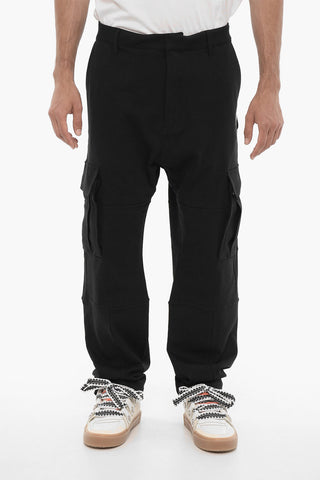 Pantaloni Cargo in Felpa a Tinta Unita con Ricamo a Contrasto