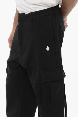 Pantaloni Cargo in Felpa a Tinta Unita con Ricamo a Contrasto