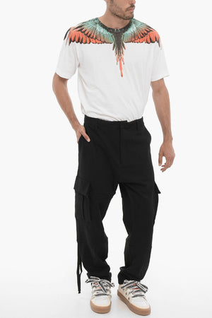 Solid-Color Fleece Cargo Pants with Contrast Embroidery