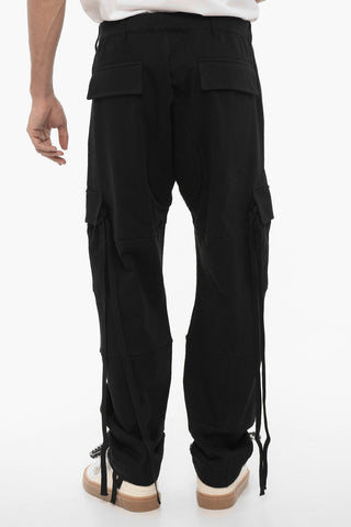 Pantaloni Cargo in Felpa a Tinta Unita con Ricamo a Contrasto