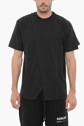 Solid Color Overlap Crew-neck T-Shirt