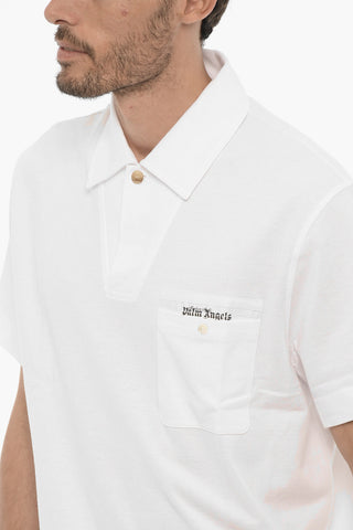Piquet Cotton One Button Polo Shirt with Breat Pocket