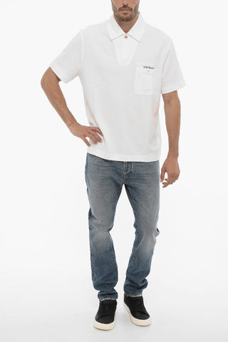 Piquet Cotton One Button Polo Shirt with Breat Pocket