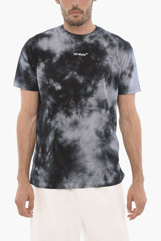 Tie-Dye Effect Crew-neck T-Shirt with Printed Logo