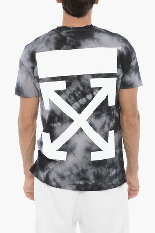 Tie-Dye Effect Crew-neck T-Shirt with Printed Logo