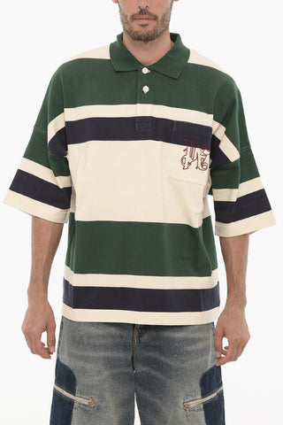Striped Oversized Fit Polo Shirt with Breast Pocket