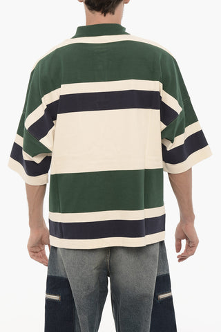 Striped Oversized Fit Polo Shirt with Breast Pocket
