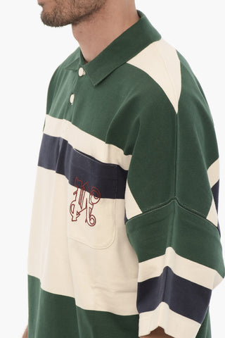 Striped Oversized Fit Polo Shirt with Breast Pocket