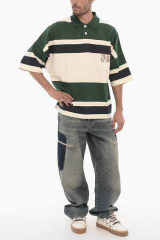 Striped Oversized Fit Polo Shirt with Breast Pocket