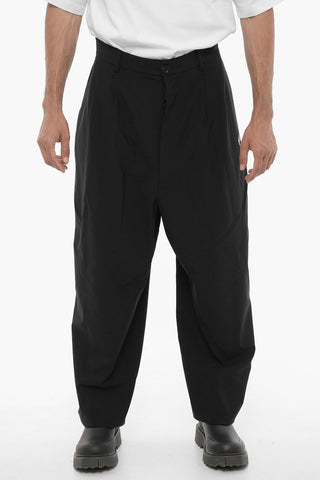 Pantaloni a Gamba Larga in Misto Lana Vergine