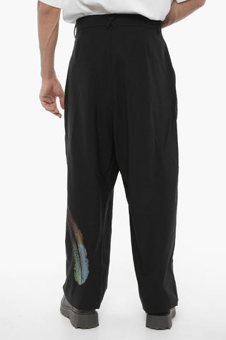 Pantaloni a Gamba Larga in Misto Lana Vergine