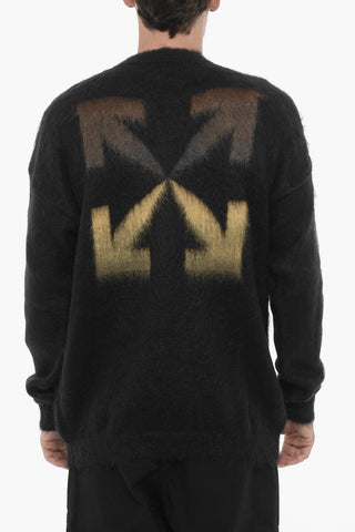 Crew-neck Fluffy Sweater with Contrasting Logo