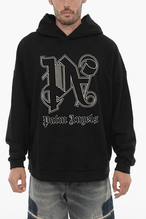 Felpa Hoodie in Cotone Garzato con Logo Ricamato
